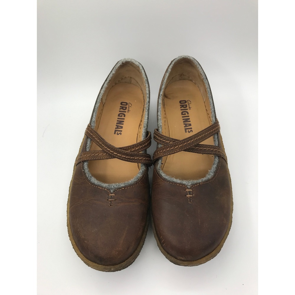 Vintage Clarks Originals Brown Leather Mary Jane Flat Shoes Sole Womens 7.5 M